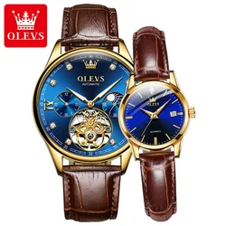 OLEVS reloj con volante hueco para parejas, cronógrafo mecánico automático luminoso HD, resistente al agua, 30M de vida, tendencia de moda informal, nuevo, 2021