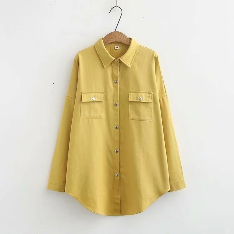 

Plus Size XL -4XL Women Long Blouse White, Yellow Long Mouw Drop Shoulder Blouses With Pockets Casual Tops