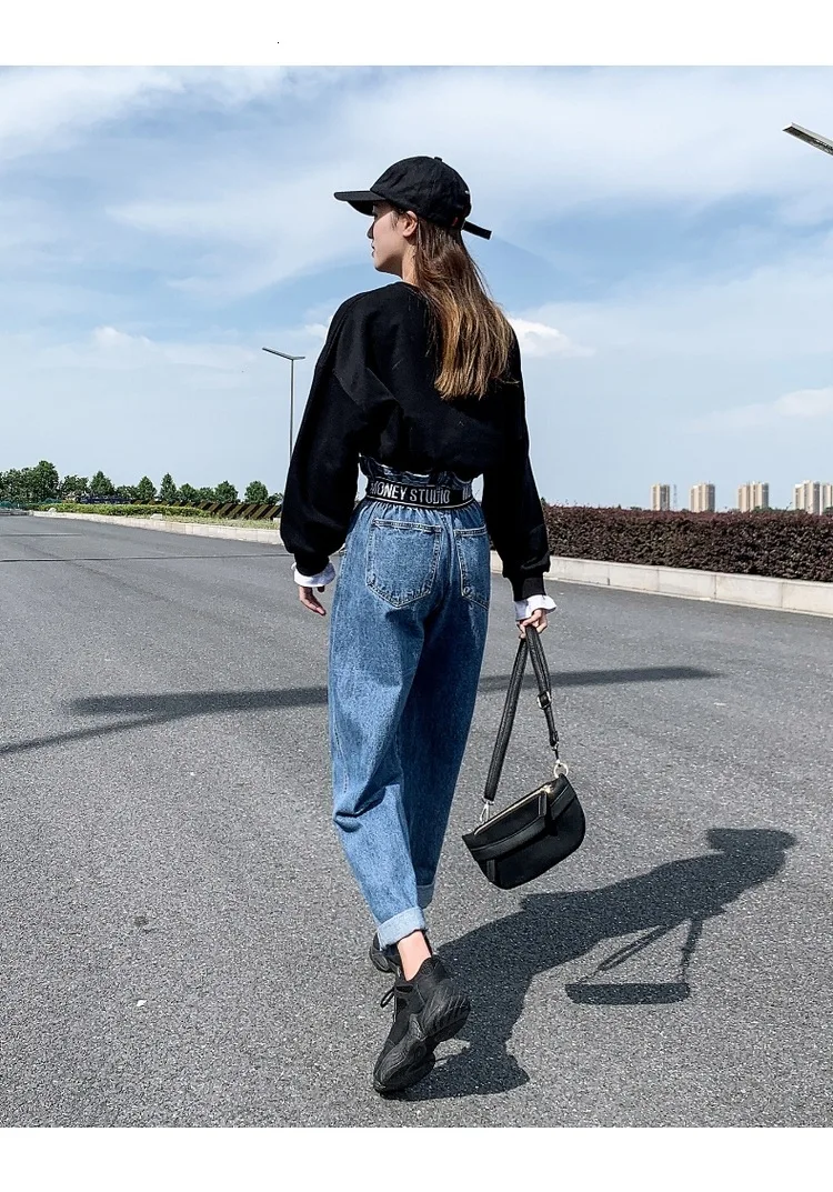 3181 2019 сезон бутон талии Haren ковбойские брюки женские с высокой талией многорядная пряжка легко папа джинсы женщина