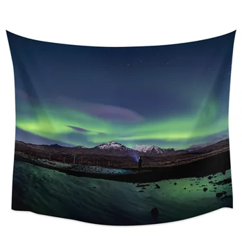 

Alaska Green Aurora Dark Night Mountains Tapestry Wall Hanging Picnic Yoga Mat Living Room Bedroom Wall Decoration