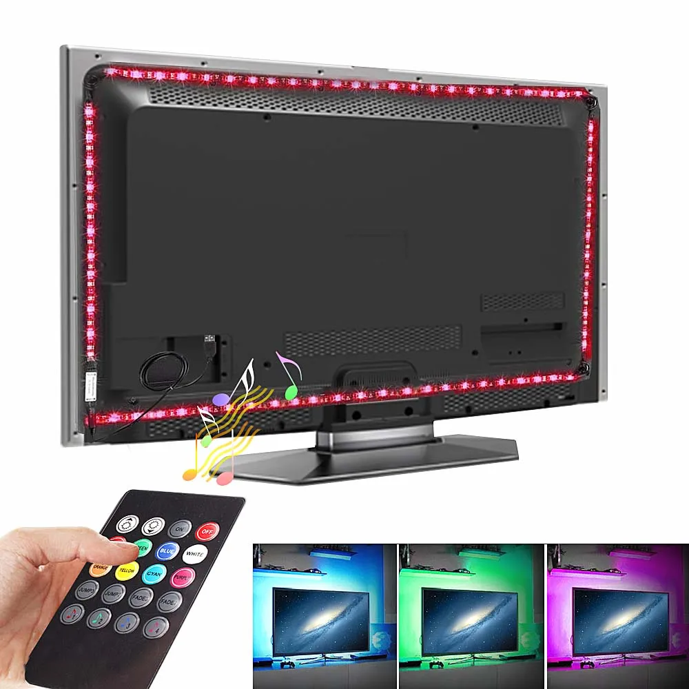 

RGB USB Led Strip Light DC 5V 50CM 1M 2M 3M 4M 5M Music Controller Flexible Neon Lights Lamp Diode Tape TV Background Lighting