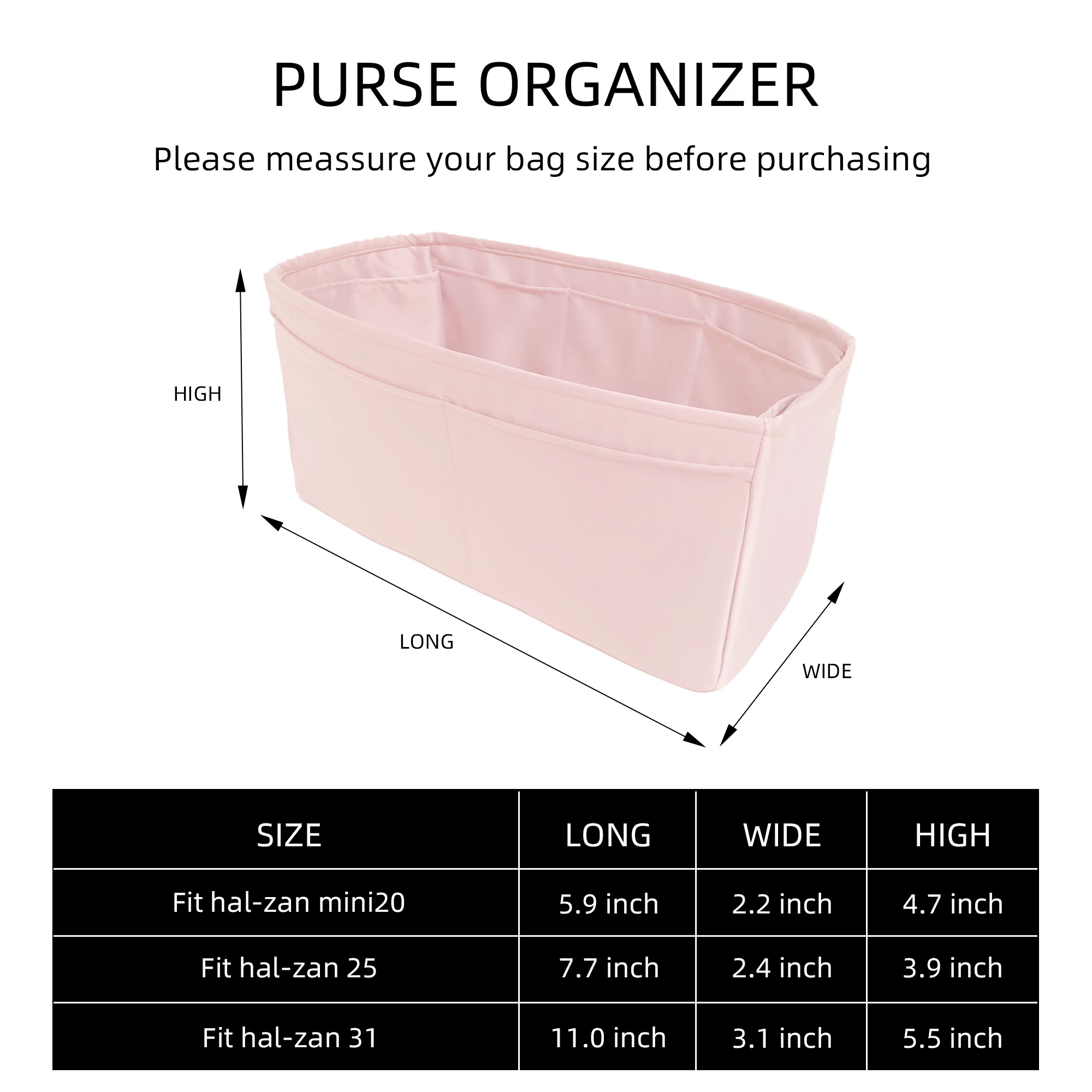 DGAZ Silky Purse Organizer Insert Fits Her-mes Hal-zan 25/31/mini Bags,  Luxury Handbag Tote Organizer