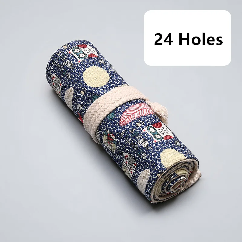 24 Holes Мини милый рулон школьный пенал большой уголовного 12/24/36/48/72 Отверстия пенал из плотной ткани большая ручка сумка ящик Чехол - Цвет: 24 Holes