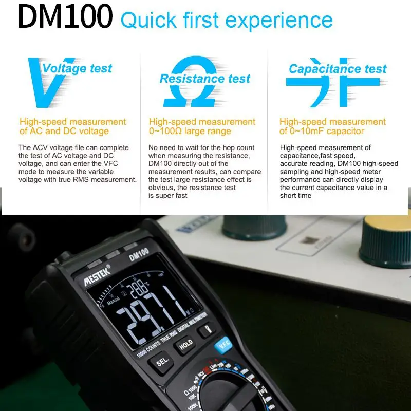DM100 Цифровой мультиметр высокоскоростной умный двухъядерный T-rms NCV температура Multimetro анти-сжигание предохранитель сигнализации мультиметры