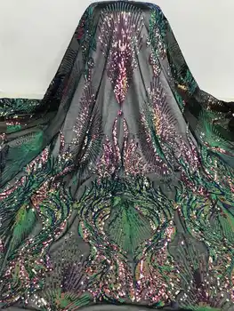 

2020 Latest African Lace High Quality French Net Tulle Lace Fabric with Sequins embroidery For Lace Evening Dresses JYA3