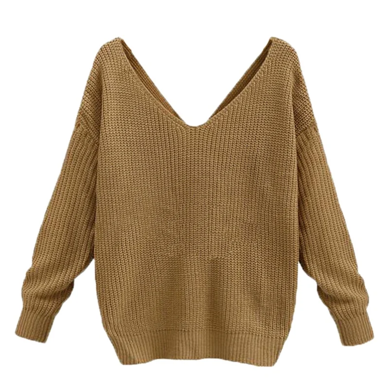 Knotted Back V Neck Twisted Sweater Women Jumpers Winter Pullovers Casual Tops Long Full Sleeve Knitted Sweaters | Женская одежда