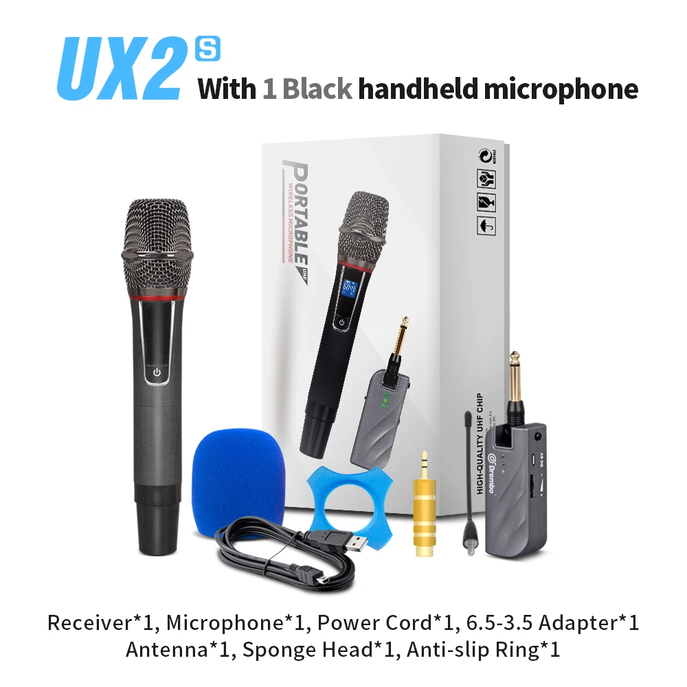 1Handheld mic Stecker und spielen! Drembo UX2S 2 kaal переносной дренлоза mikrofon mit ручной микрофон UHF Frequenz Einstellbar für kara - Цвет: 1Handheld mic