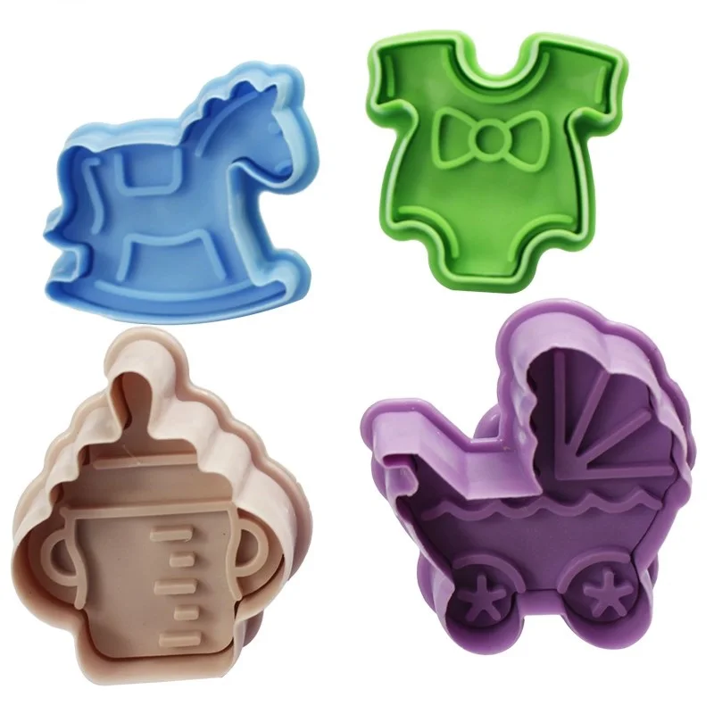 4Pcs/set Baby Type Plastic Baking Mold Kitchen Pastry Plunger 3D Fondant Biscuit Cookie Cutter Cake Decorating Tools