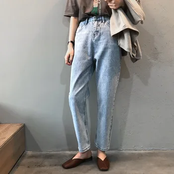 

New Women Vintage High Waist Harem Jeans Casual Streetwear Loose Female Denim Pants Trousers Buttons Zipper Ladies Slouchy Jeans