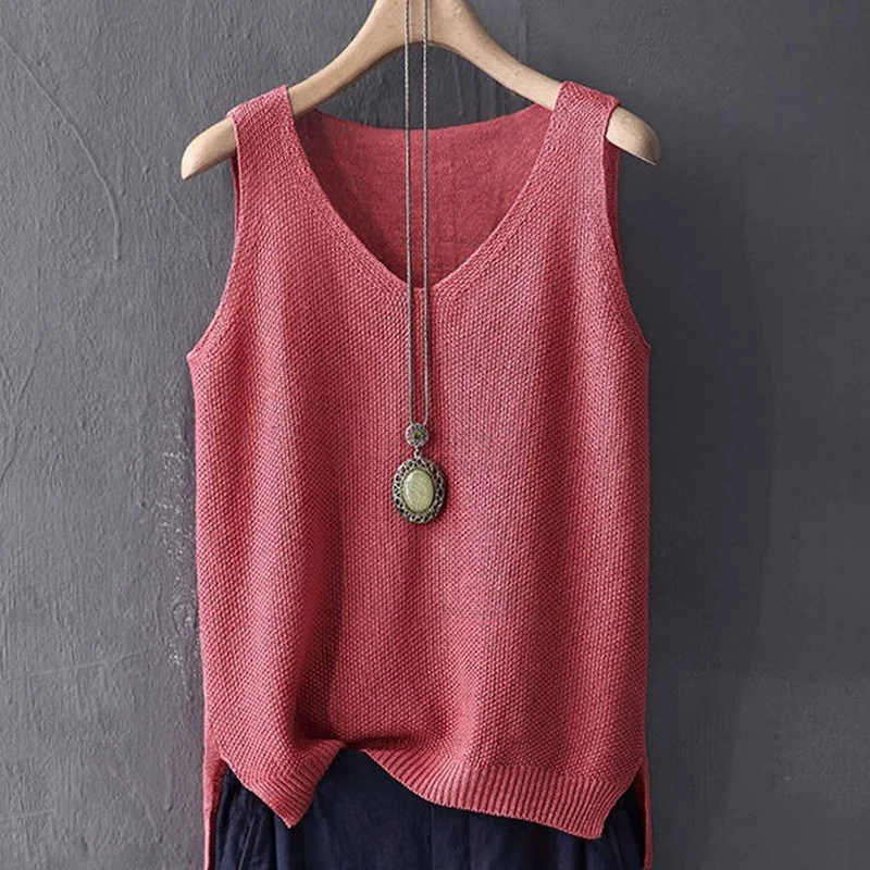 Tank Top Women Sleeveless Summer Tops Women V Neck Knitted Tank Female