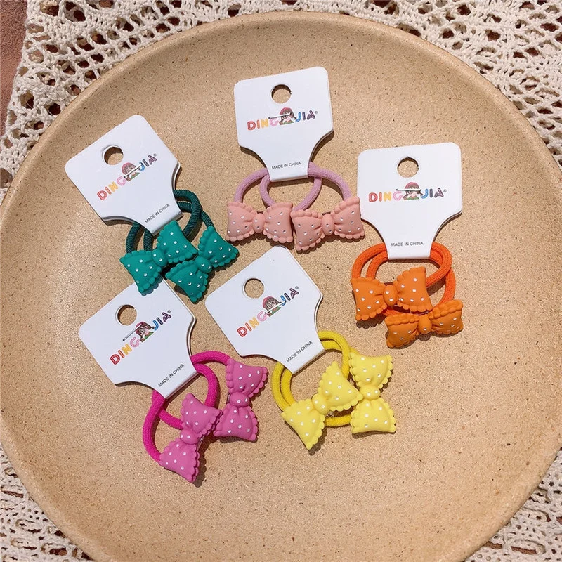 1 пара новых корейских простых милых резинок для волос в горошек с бантом девочек