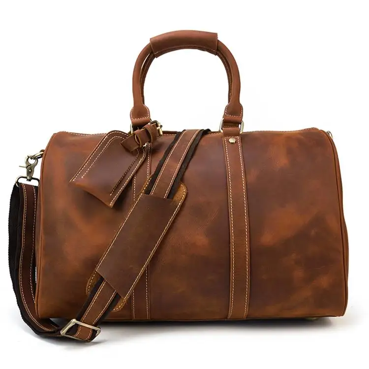 Light Brown(45cm) Luufan, Ретро стиль, crazy horse, кожаная дорожная сумка для мужчин, большая вместительность, натуральная коровья кожа, дорожная сумка для багажа, мужская спортивная сумка - Цвет: Light Brown(45cm)