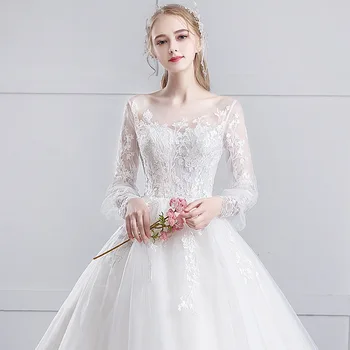 

Celebrity Dress Light Wedding Dress 2020 New Bride Tail Dream Princess Simple And Neat Long Sleeve Female Winter