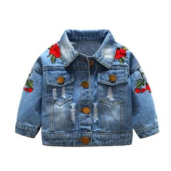 

New Girls Clothing Flower Embroidery Baby Girls Denim Jackets Coats Fashion Children Outwear Children Jacket Spring Fall Kids