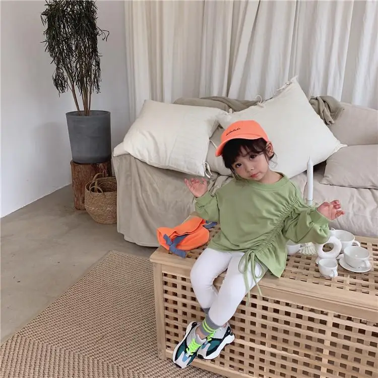 1865 Autumn New Korean Pure Color Loose Boys And Girls Sweatershirt Pullover T Shirt Long Sleeve Top Wear Kids Sweatershirt - Цвет: Армейский зеленый