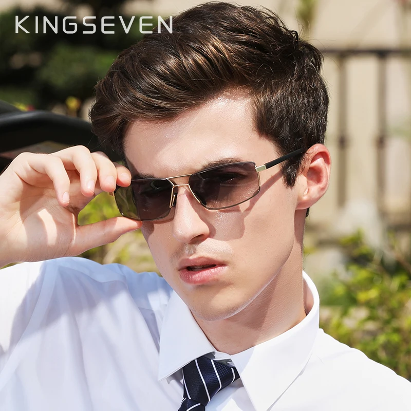 Beste Kingseven Brand Design UV400 Zonnebril Gradiënt Mannen Vrouwen Rijden Mannelijke Vierkante Zonnebril Rvs Eyewear Óculos Gafas