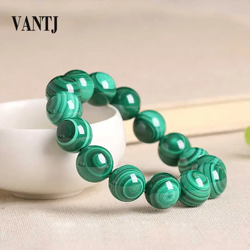 

VANTJ Natural Malachite Beads Bracelet Green Color Semi Precious Stone Lucky Amulet Prayer For Women Lady Party Gift