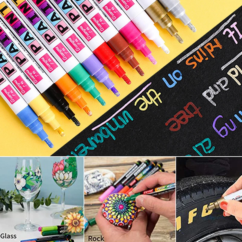 12 Color Paint Marker Pen Waterproof Permanent Oily Art for Car Tyre Tire Ceramic Rock Glass Mug Wood Fabric Canvas | Канцтовары для