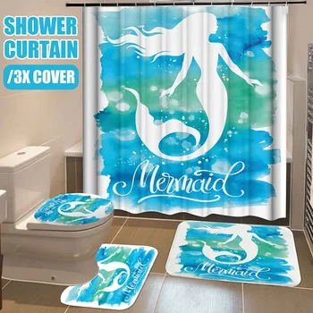 

180x180cm Bathroom Set Waterproof Shower Curtain Bath Cover Bathroom Decor Deep Sea Mermaid Type