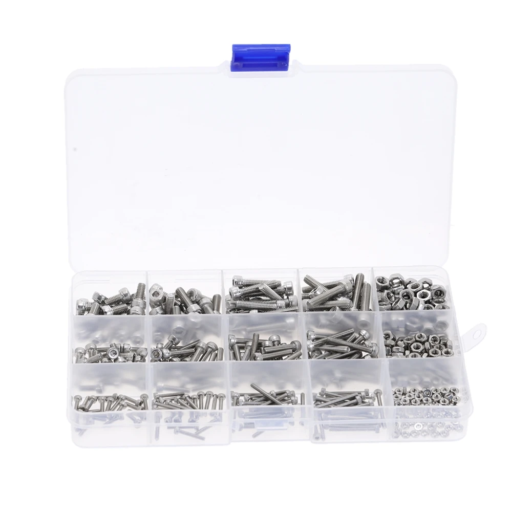 

480pcs M2 M3 M4 304 Stainless Steel Hexagon screw Hex Socket Head Cap Screws Bicycle Allen Bolts Nut Screw Set Kit with Box