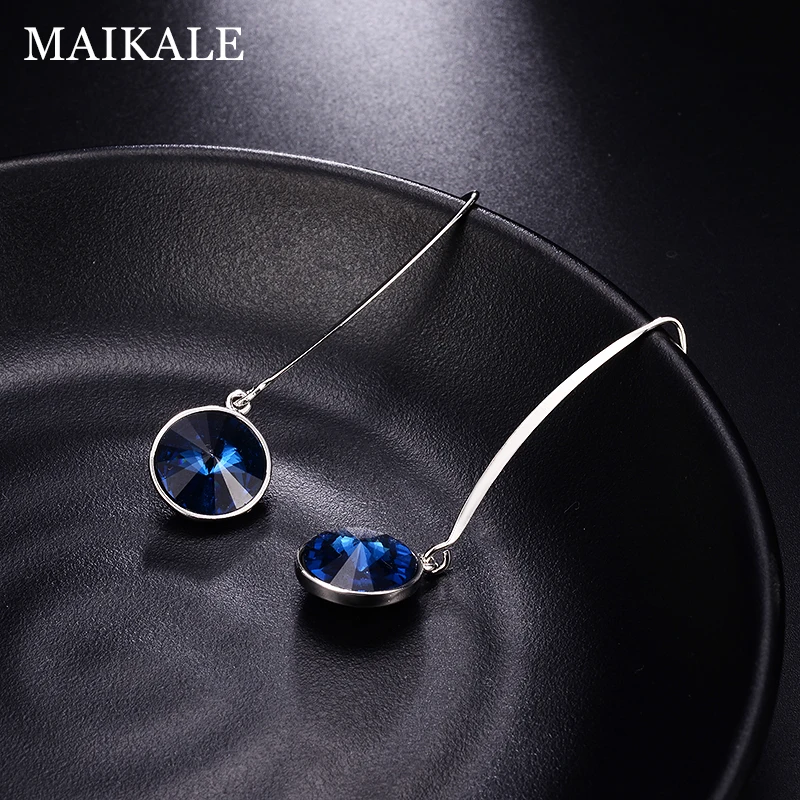 MAIKALE, новая мода, висячие серьги, круглые, австрийские кристаллы, розовое золото, длинные серьги, крючки для женщин, ювелирное изделие, подарок, brincos bijoux - Окраска металла: 22