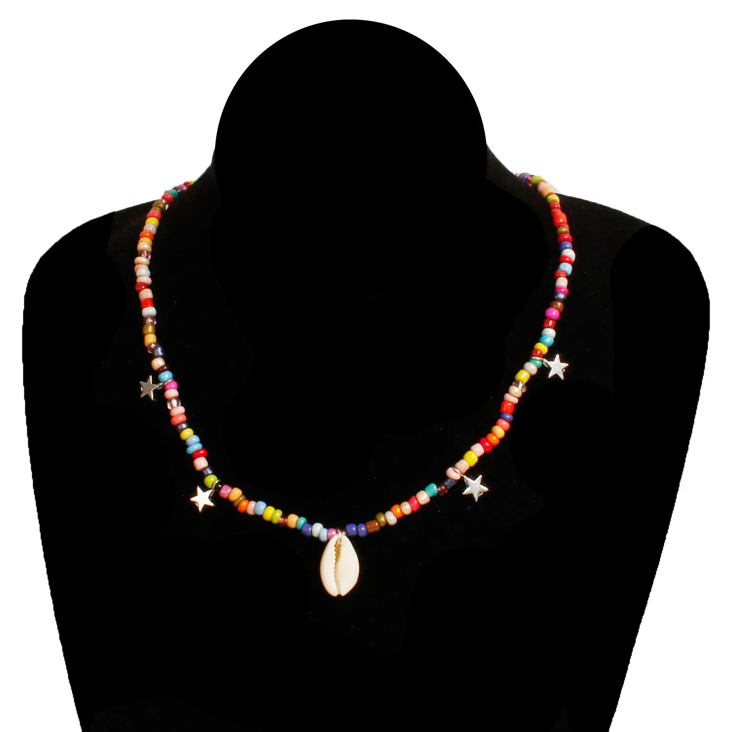 PZMYCS fashion colored rice beads natural shell necklace for women five-point star hand thread clavicle chain statement | Украшения и