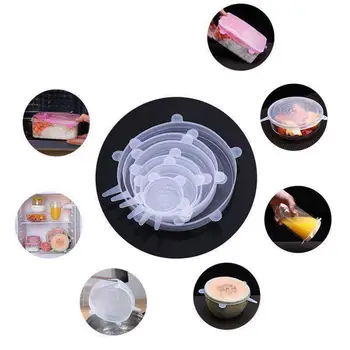 

6 PCS Silicone Cover Stretch Lids Reusable Airtight Food Wrap Covers Keeping Fresh Seal Bowl Vacuum Sealer Kitchen Accessories