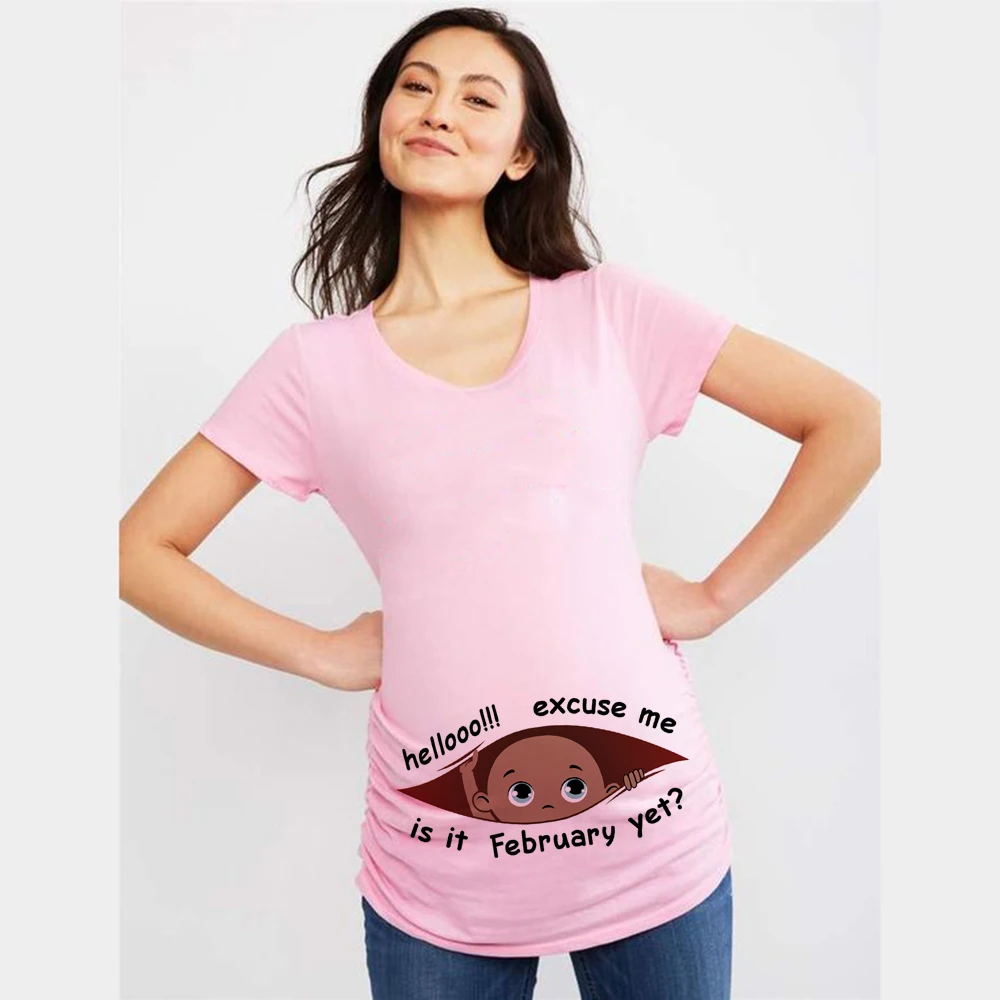 Excuse Me Is It January Yet 12 Monthes Summer Maternity Pregnancy T Shirt Women Tee Black Baby Print Pregnant Clothes 4