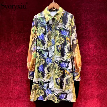 

Svoryxiu Runway Designer Summer Loose Mini Dresses Women's Long Sleeve Abstract Printing Fashion Street Dress