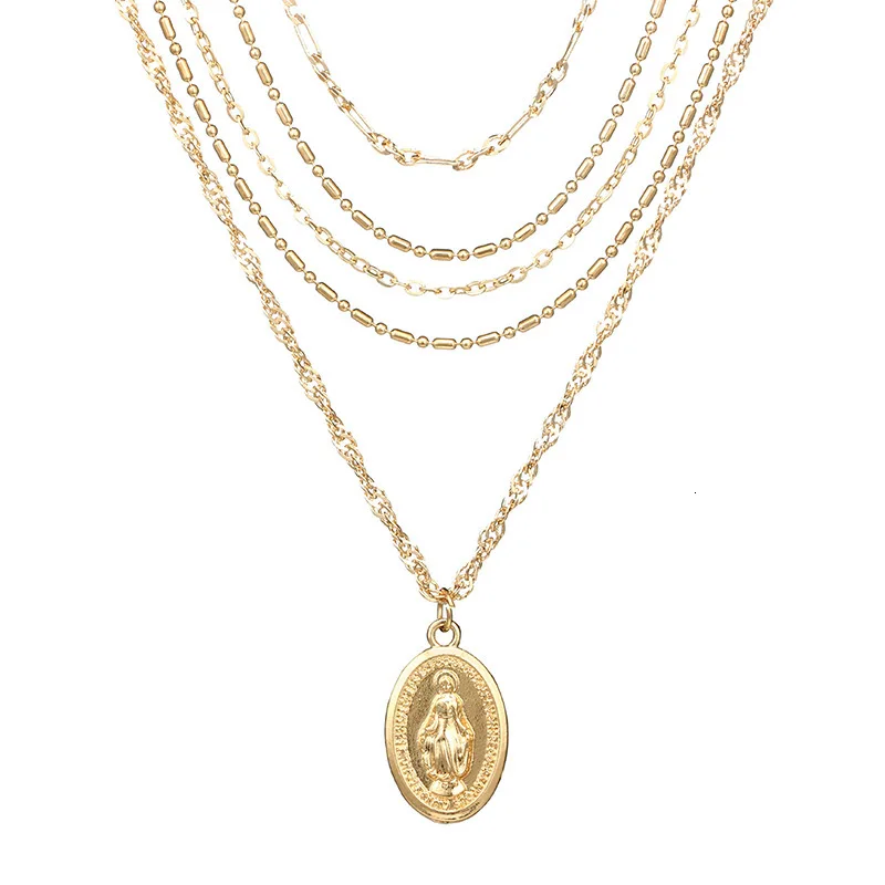 Винтажное ожерелье-чокер в этническом стиле для женщин религиозный крест подвески "Дева Мария" ожерелье s цепи колье Boho Femme Bijoux