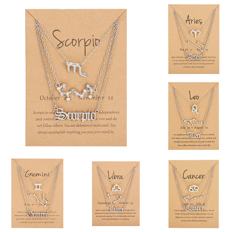 3pcs/set Fashion 12 Constellation Necklace For Women Gold Chain Zodiac Sign Horoscope Letter Choker Couple Jewelry Birthday Gift - Image 4