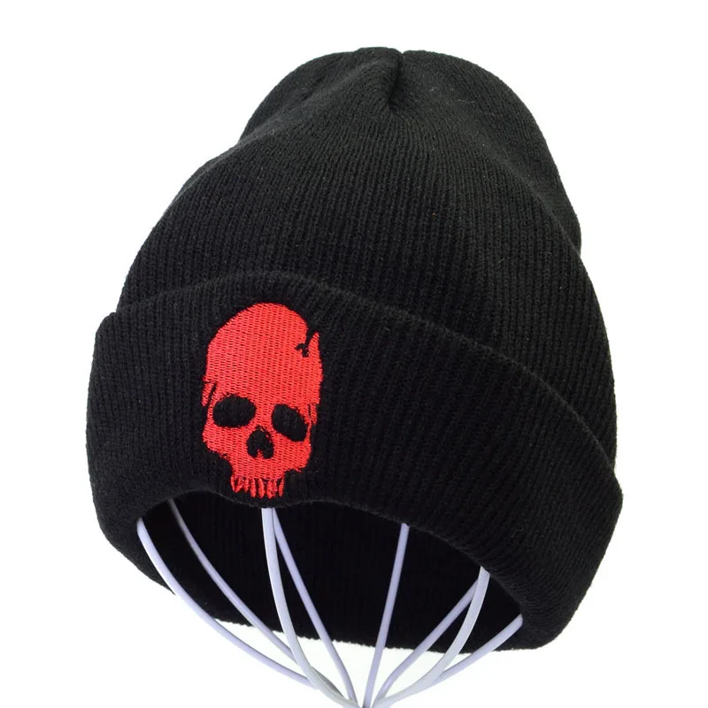 

Cartoon embroideryt Hat Men Women Knitted Baggy Beanie Punk Hats Knitted Cap Skull Stretchy and soft Hat For Winter ski Beanies