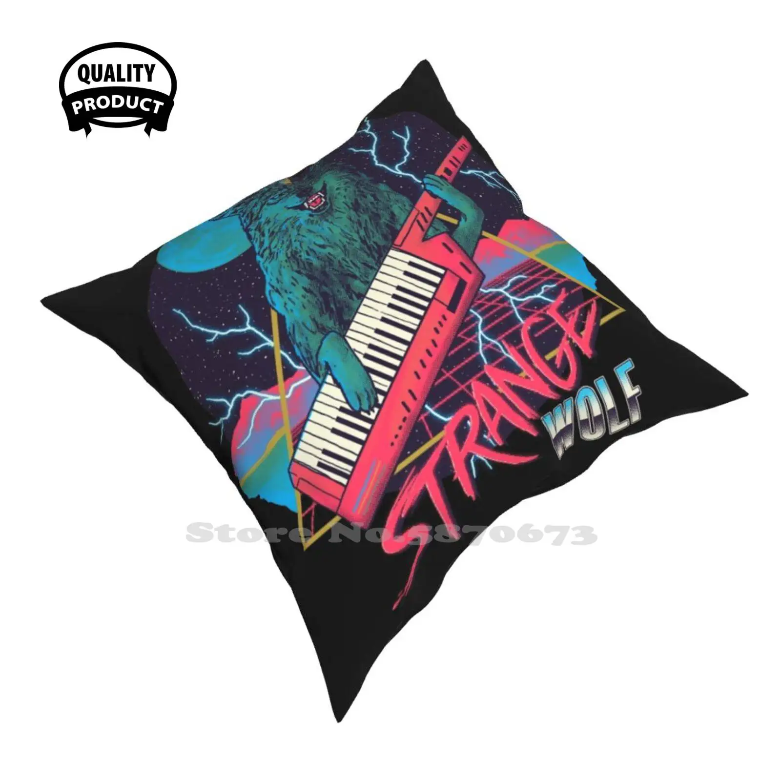 Strano Lupo Morbido E Confortevole Federa Lupo Lupi 80S Synthwave New Wave Keytar Musica Al Neon Elettrico Metallo Glam Fantasy Wild