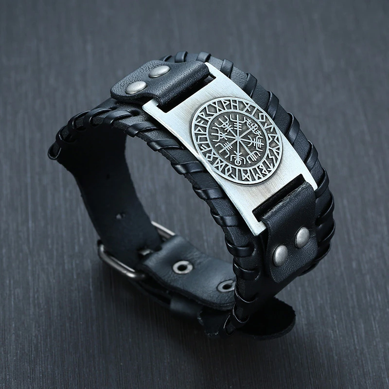 Viking Vegvisir компас браслеты нордические руны символ Одина обертка из натуральной