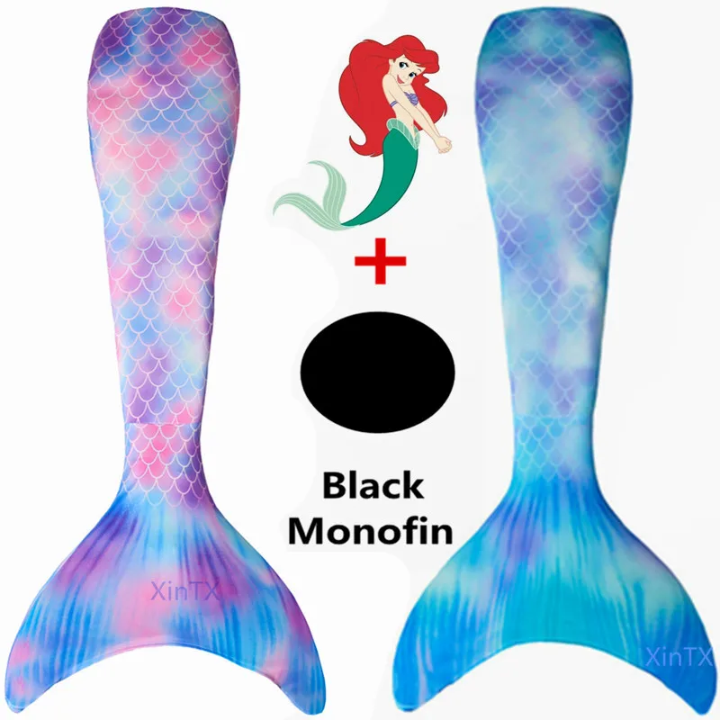 

NEW!2019 Little Mermaid Tails With Black Monofin Swimwear for Kids Adults summer Dress swimmable Suit Mermaid Costume