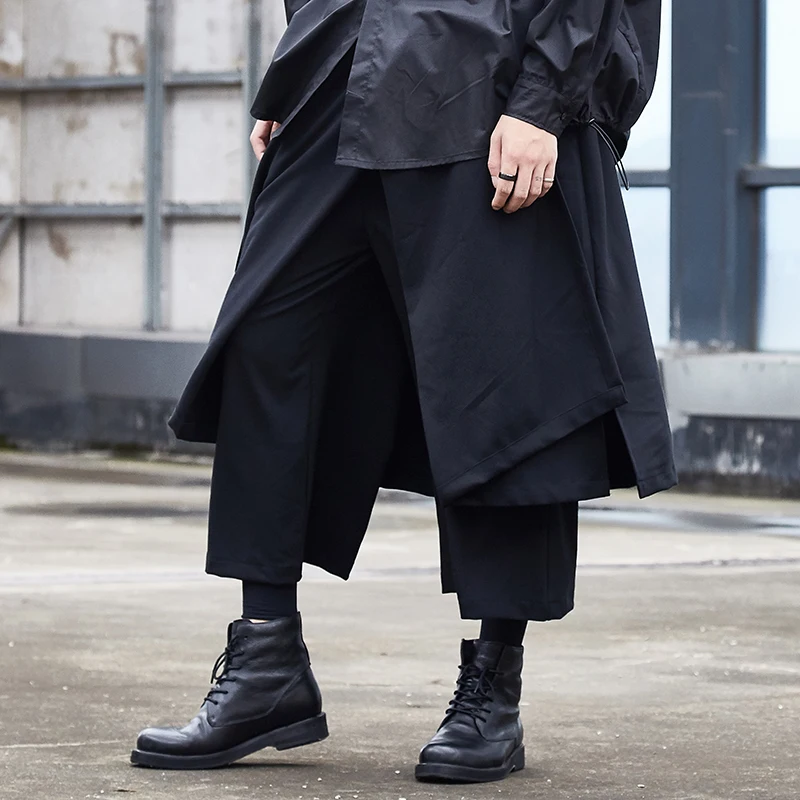 Японский Yohji стиль для мужчин Ovversize темное платье брюки эластичный пояс свободные Оуэн Готический Повседневная Верхняя одежда модные Гарун брюки