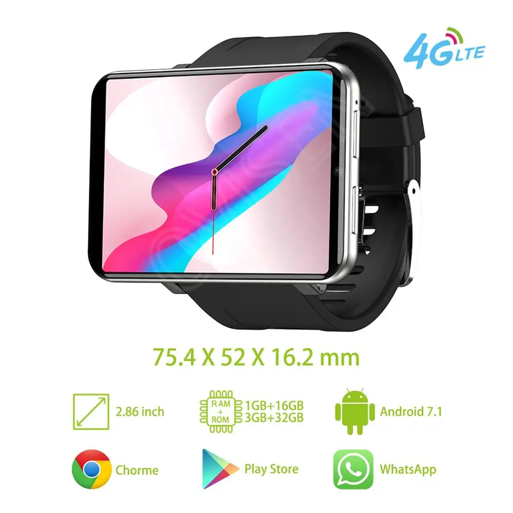 DM 100 Смарт часы смартфоны Android 7 1 2 86 дюймовый экран металлический корпус 4G LTE Google Play