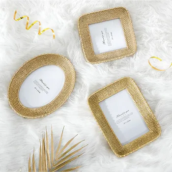 

Creative Resin Silver Photo Frame Retro Circular Rectangle Shape Golden Picture Frame Wedding Bedroom Desktop Decoration Crafts