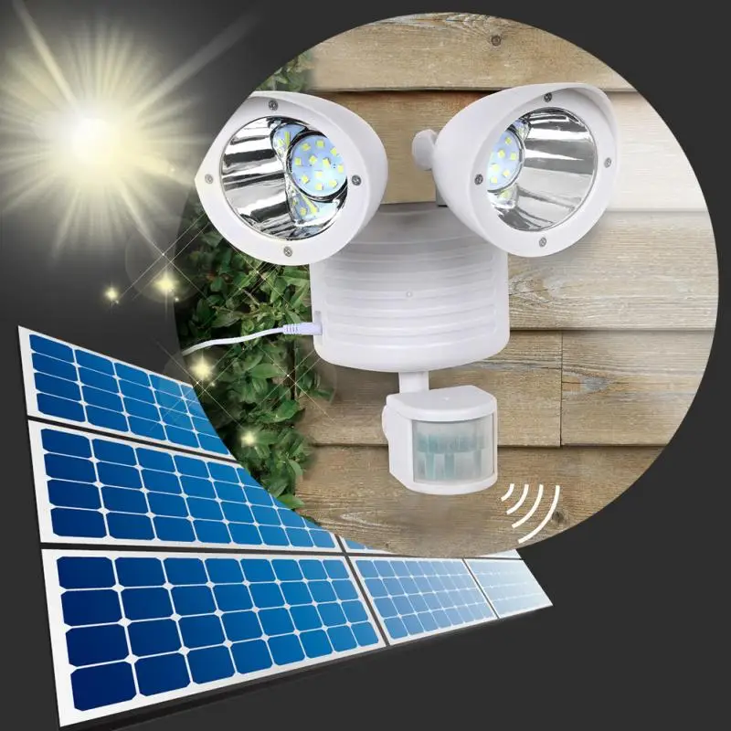 Солнечный садовый светильник с питанием от 22 СВЕТОДИОДНЫХ ламп с двумя головками, светильник для безопасности на открытом воздухе с датчиком движения PIR, настенный светильник, аварийный прожектор, светильник