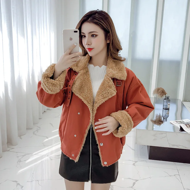 

Photo Shoot 2019 Cropped Jacket Thick Student plus Velvet Cowboy Cotton-padded Clothes Cotton Coat Korean-style BF Style Loose-F
