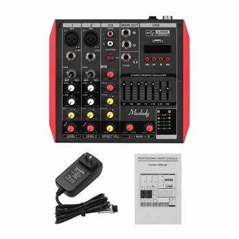 

Portable 4 channel bluetooth Mixing Console 7 Band EQ Built in 48V phantom power Professional Mixer for Home Party KTV