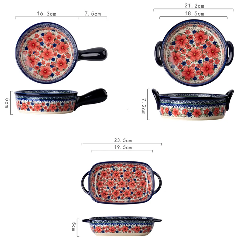 Ceramic Bowls Polish Style Bakeware Baking Binaural Bowl With Handle Tableware Salad Dessert Steak Pasta Plate ceramic noodle bowl tableware set cereal bowls