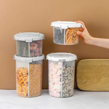 

4-Grid Food Storage Storage Jar Grain Sealed Moisture-proof Tank Transparent Multigrain Cans Household Kitchen Organization
