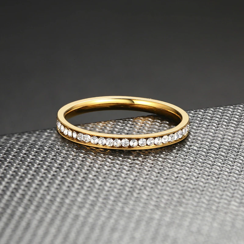 Для женщин Bling CZ камни обручальные кольца ювелирные с золотым оттенком из нержавеющей стали блестящие юбилей любовь обещания подарки