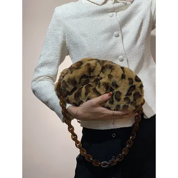

The Pouch Envelope Bag Leopard Print Handbags Women Acrylic Chain Bag Designer Voluminous Round Shape Purses Dumpling Clutches