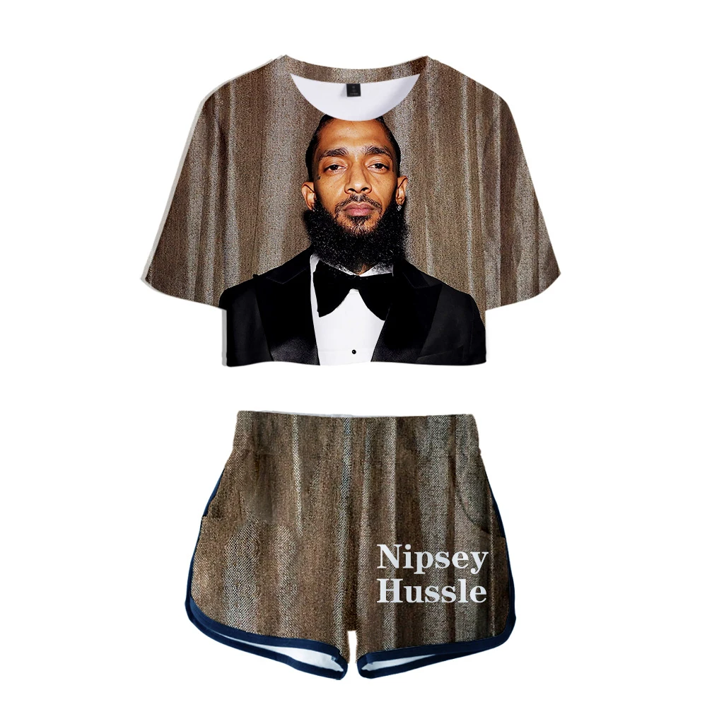 Nipsey hussle/женские комплекты с принтом,, альбом, пупок, короткий рукав и короткие штаны, круглый вырез, летний комплект из двух предметов, оверсайз