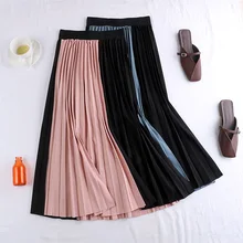 Осенне-зимняя Гибкая эластичная юбка миди с высокой талией, плиссированная юбка с цветным блоком для женщин, женские юбки белого, синего, розового цвета saia saias