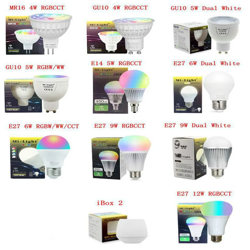 Светодиодная лампа MiLight 2 4G MR16 GU10 E14 E27 умная Беспроводная 4 Вт 5 6 9 12 RGBW/RGBWW/RGB + CCT ibox