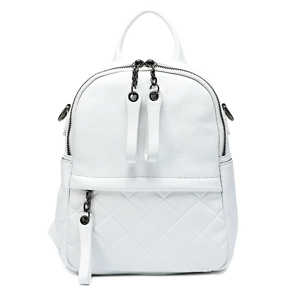Zency 100% Genuine Leather Fashion Women Backpack Pure White