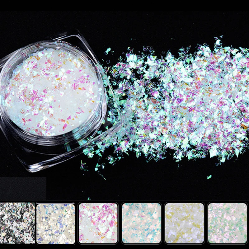 

6Box=1lot Nail Chrome Flake Irregular Broken Confetti Flakes Ultra-thin Rainbow Mix-Size Image Effect Nail Tips Art Chrome Flake